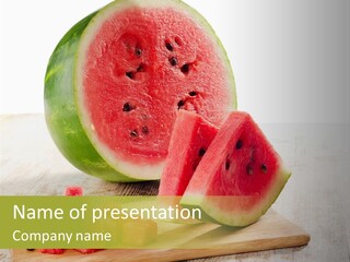 A Piece Of Watermelon Sitting On Top Of A Cutting Board PowerPoint Template