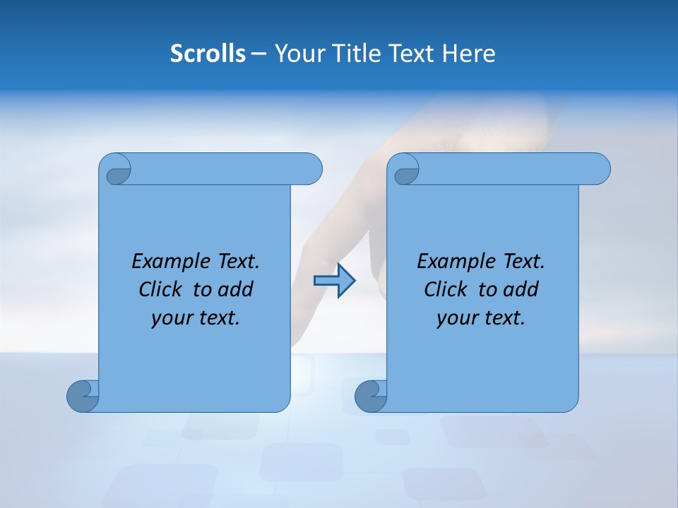 A Person's Hand Reaching For Something On A Blue Background PowerPoint Template