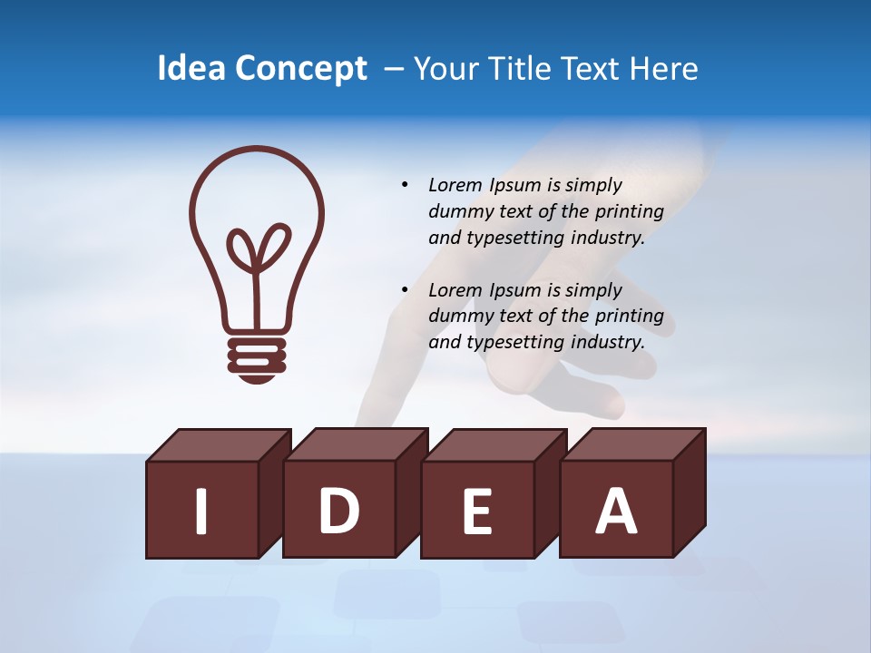 A Person's Hand Reaching For Something On A Blue Background PowerPoint Template