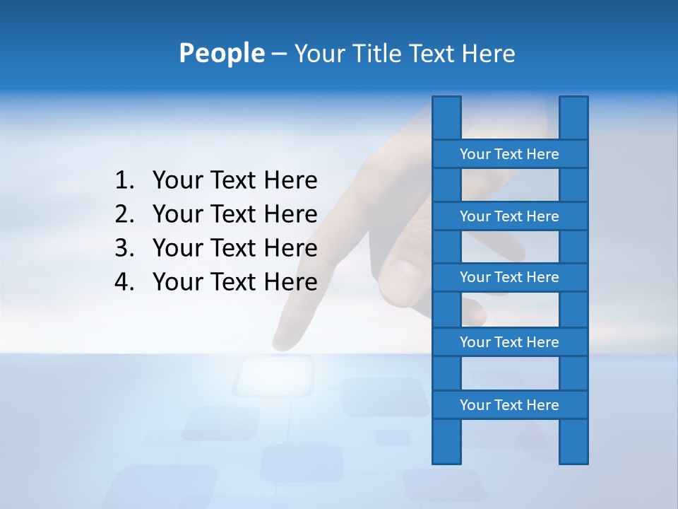 A Person's Hand Reaching For Something On A Blue Background PowerPoint Template