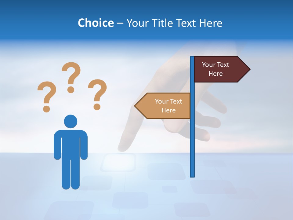 A Person's Hand Reaching For Something On A Blue Background PowerPoint Template