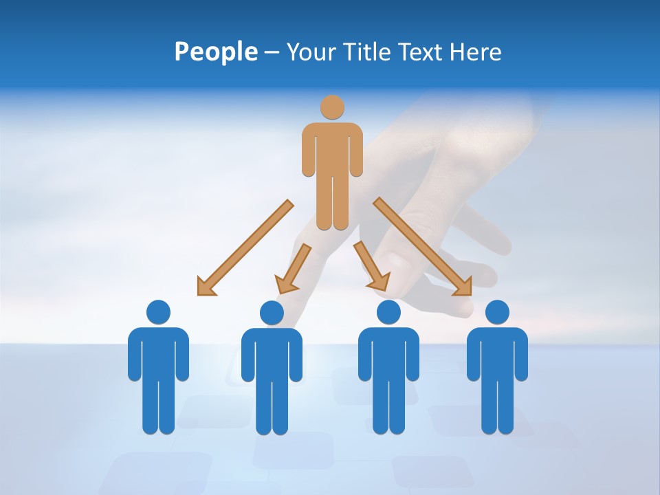 A Person's Hand Reaching For Something On A Blue Background PowerPoint Template