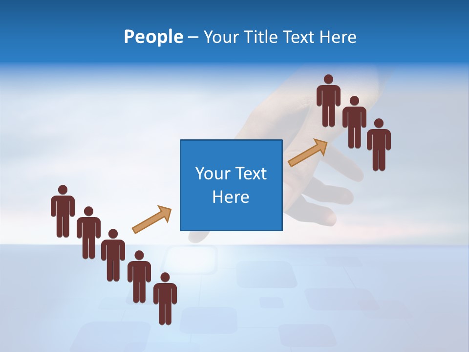 A Person's Hand Reaching For Something On A Blue Background PowerPoint Template