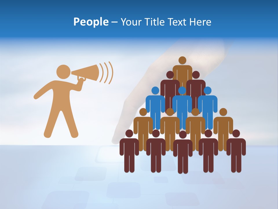 A Person's Hand Reaching For Something On A Blue Background PowerPoint Template