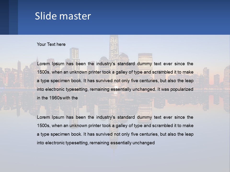 A City Skyline Is Shown At Night With A Reflection In The Water PowerPoint Template