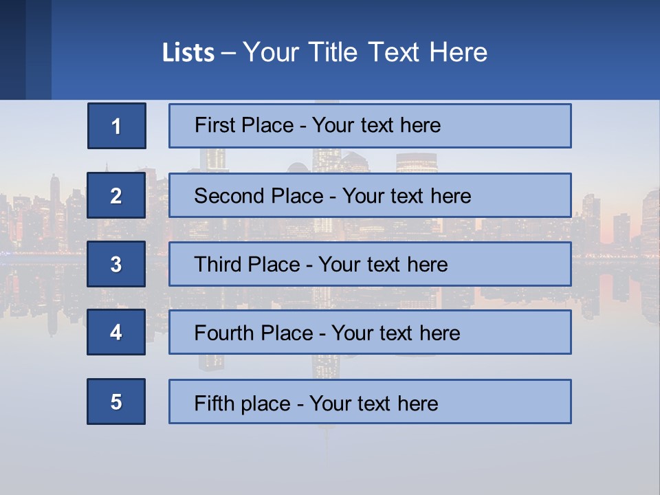 A City Skyline Is Shown At Night With A Reflection In The Water PowerPoint Template