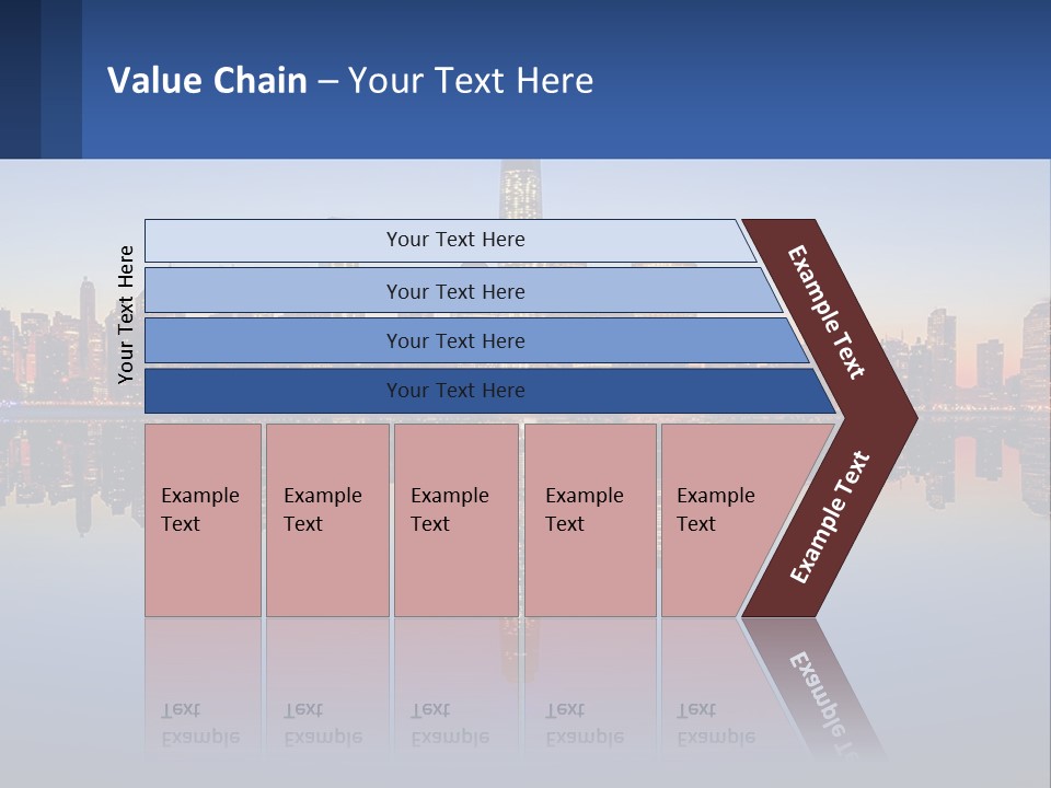 A City Skyline Is Shown At Night With A Reflection In The Water PowerPoint Template
