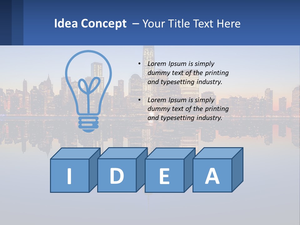 A City Skyline Is Shown At Night With A Reflection In The Water PowerPoint Template