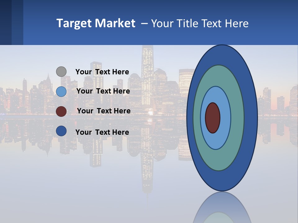 A City Skyline Is Shown At Night With A Reflection In The Water PowerPoint Template