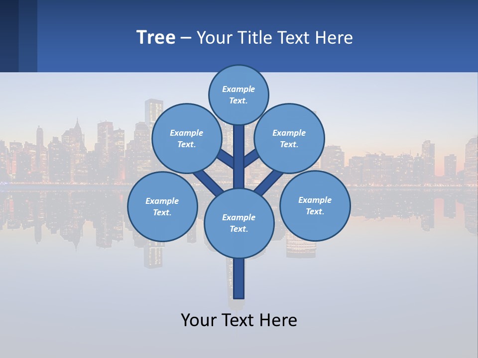 A City Skyline Is Shown At Night With A Reflection In The Water PowerPoint Template