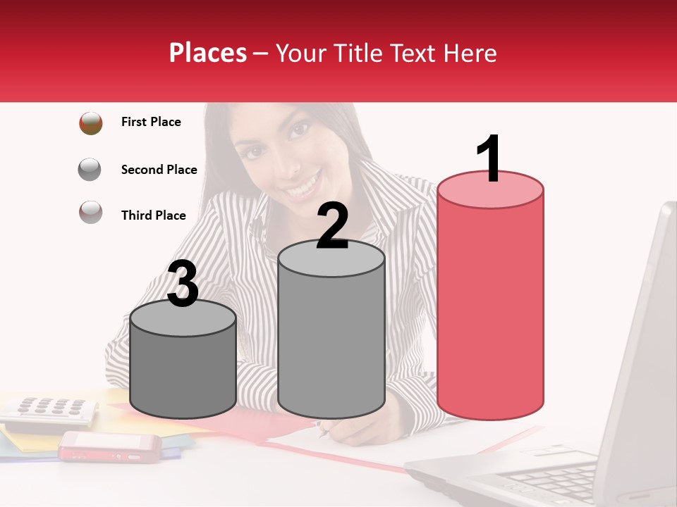 A Woman Sitting At A Desk With A Laptop PowerPoint Template