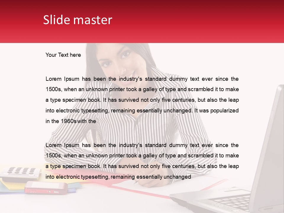 A Woman Sitting At A Desk With A Laptop PowerPoint Template