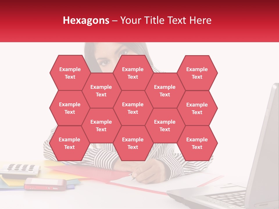 A Woman Sitting At A Desk With A Laptop PowerPoint Template