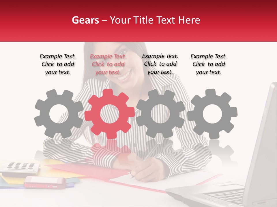 A Woman Sitting At A Desk With A Laptop PowerPoint Template