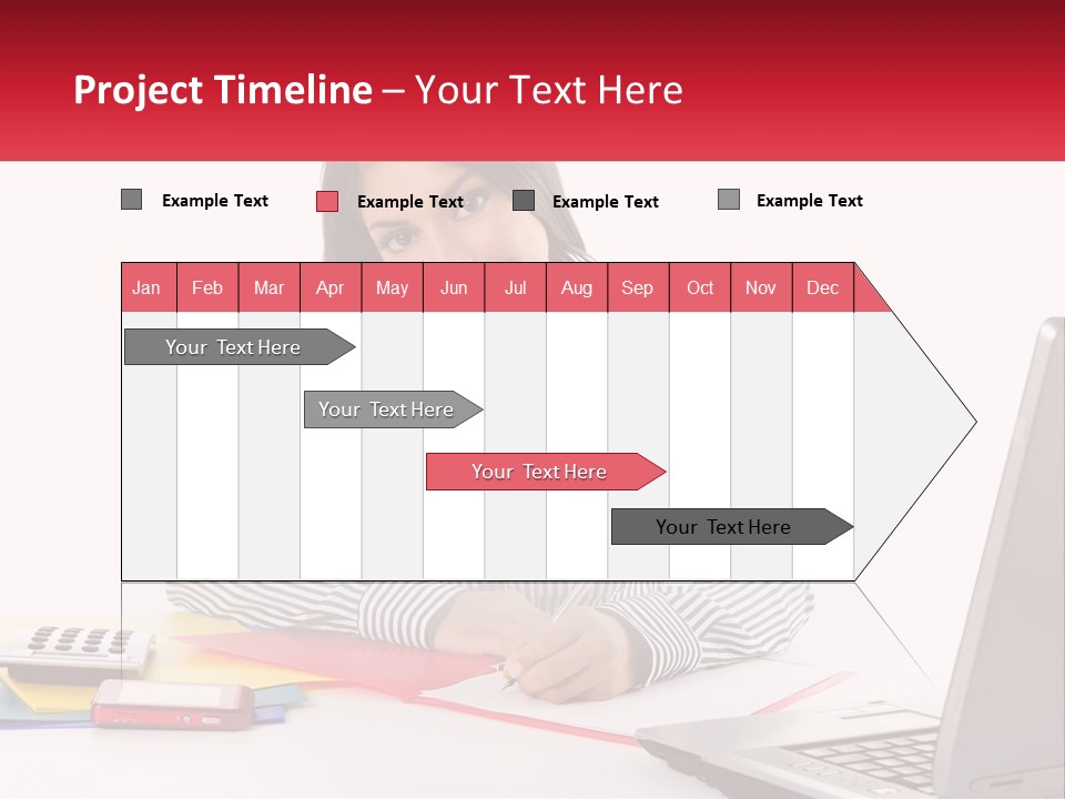 A Woman Sitting At A Desk With A Laptop PowerPoint Template