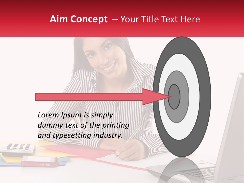 A Woman Sitting At A Desk With A Laptop PowerPoint Template