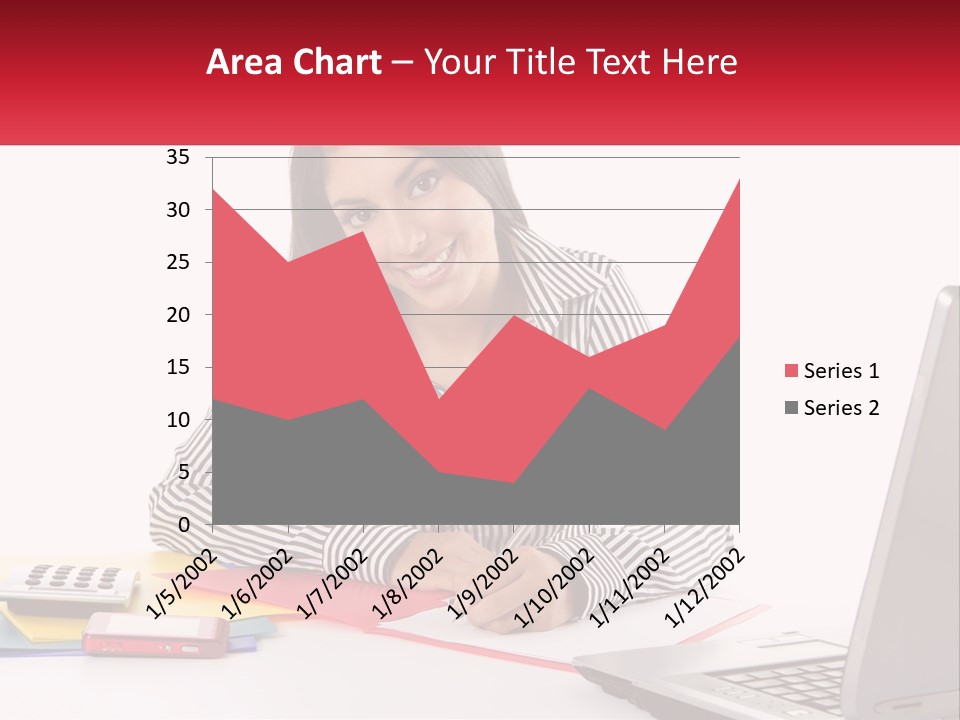 A Woman Sitting At A Desk With A Laptop PowerPoint Template