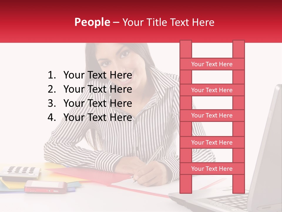 A Woman Sitting At A Desk With A Laptop PowerPoint Template