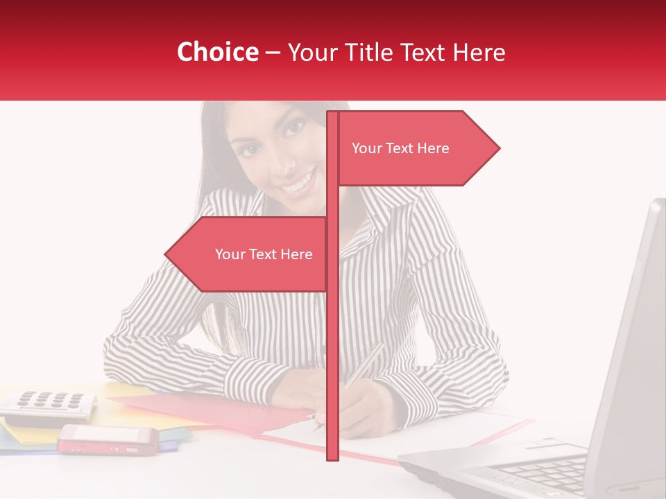 A Woman Sitting At A Desk With A Laptop PowerPoint Template