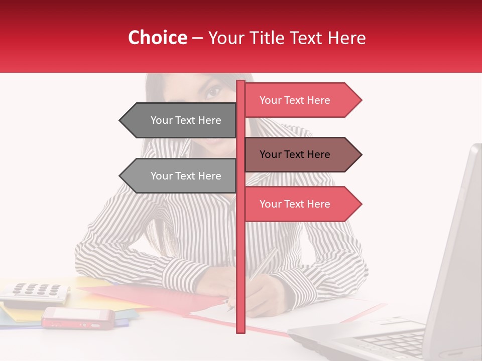 A Woman Sitting At A Desk With A Laptop PowerPoint Template