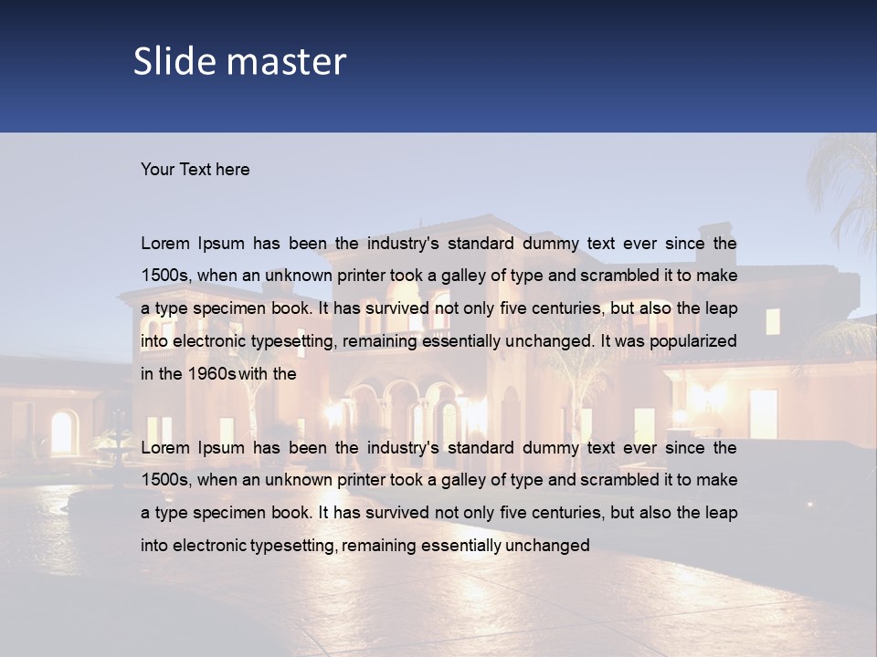 A Large House With A Fountain In Front Of It PowerPoint Template