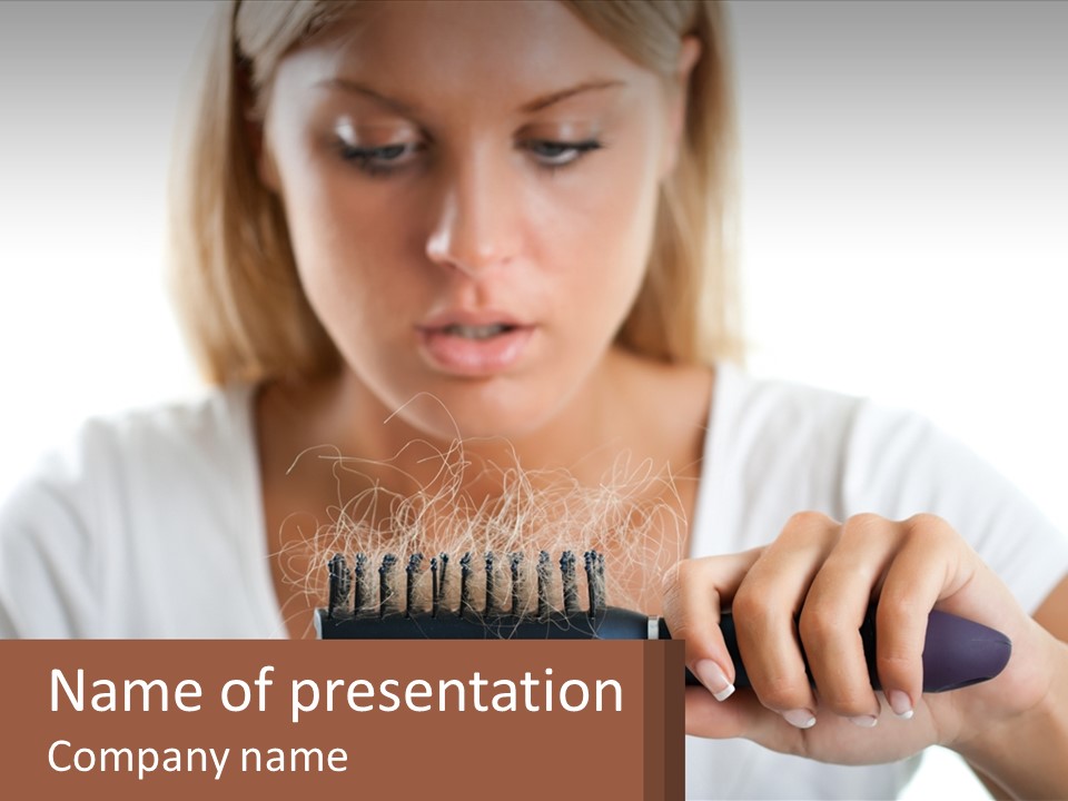 A Woman Brushes Her Hair With A Brush PowerPoint Template
