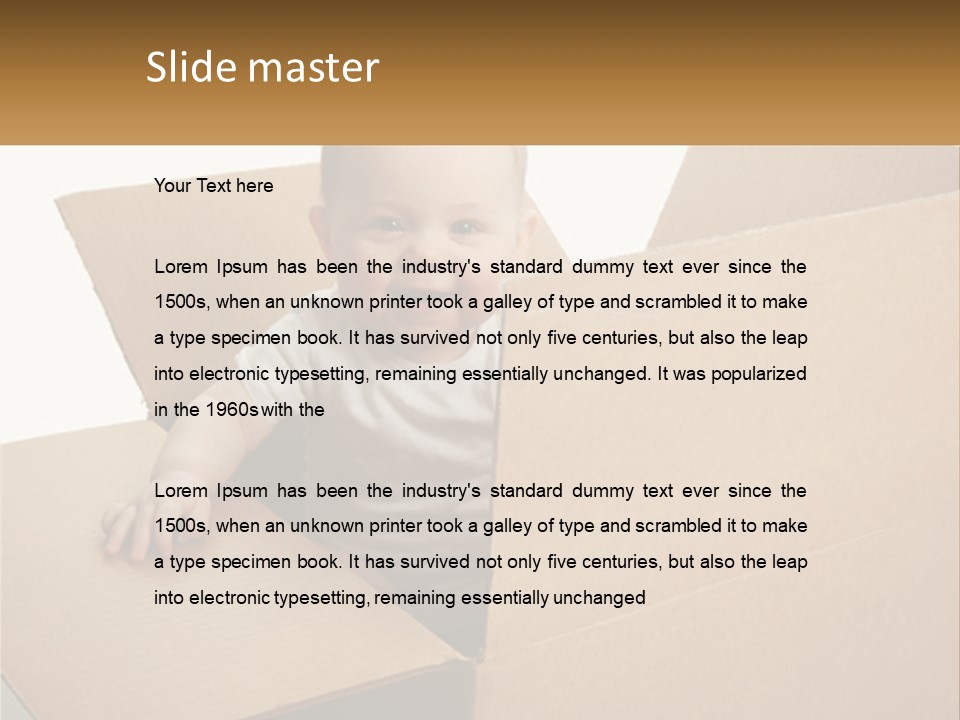 A Baby Sitting In A Cardboard Box With A Smile On His Face PowerPoint Template