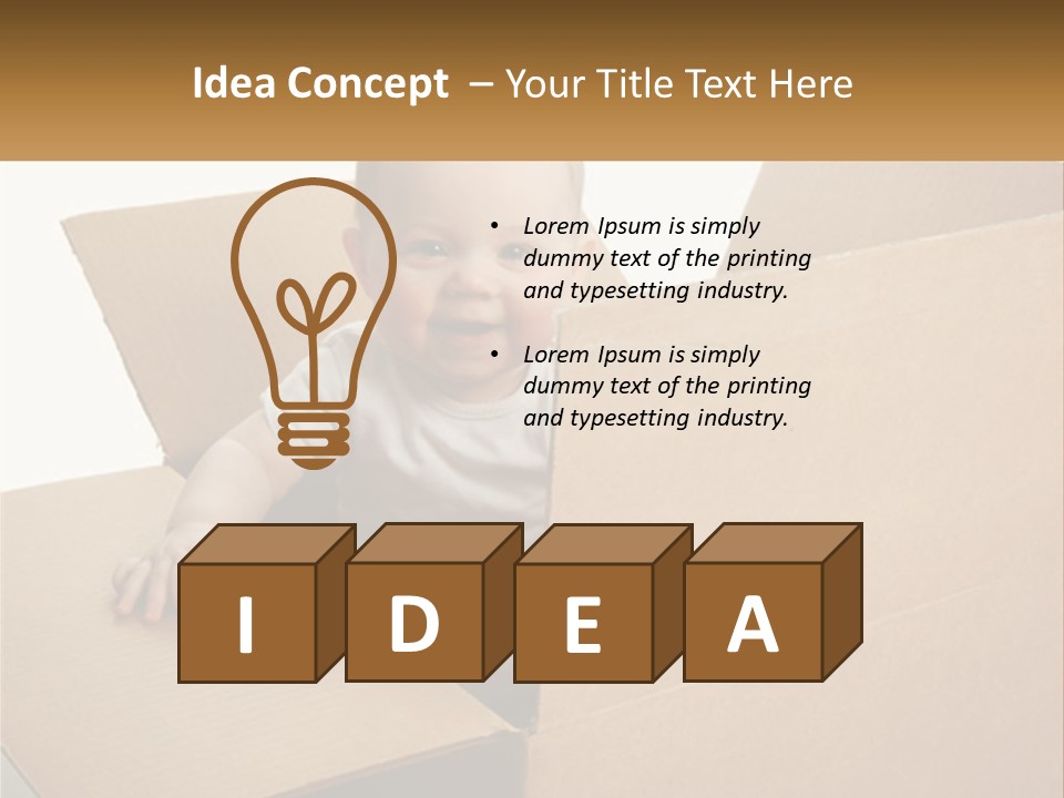 A Baby Sitting In A Cardboard Box With A Smile On His Face PowerPoint Template