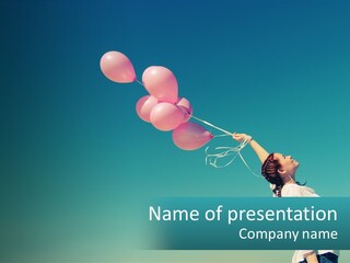 A Woman Holding A Bunch Of Pink Balloons PowerPoint Template