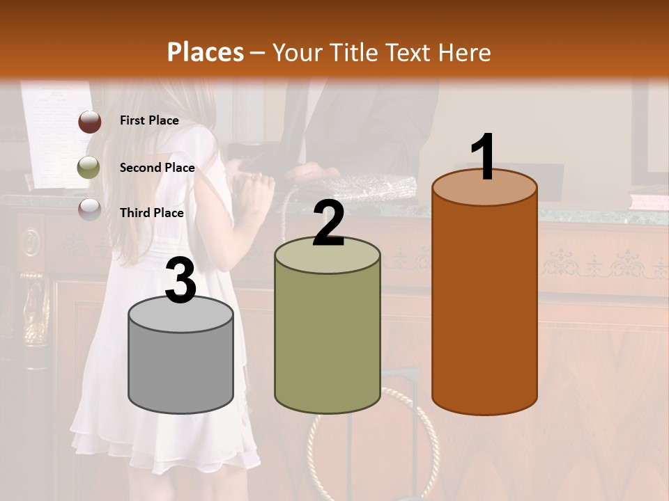 A Woman And A Man Standing In Front Of A Reception Desk PowerPoint Template