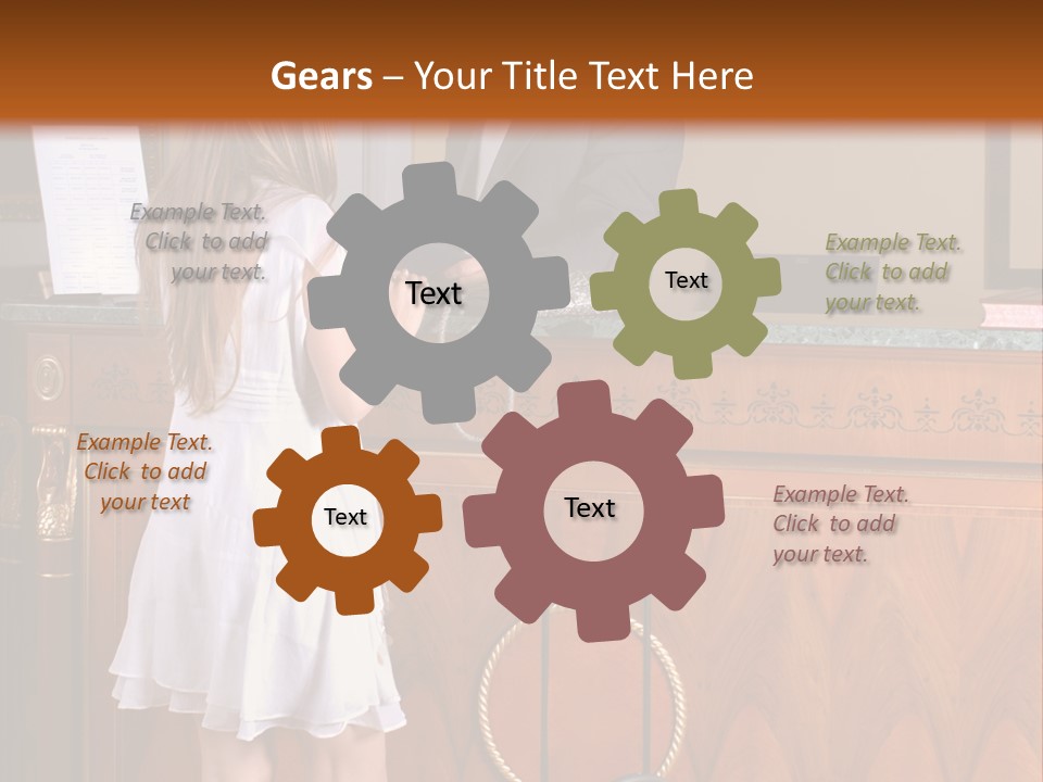 A Woman And A Man Standing In Front Of A Reception Desk PowerPoint Template
