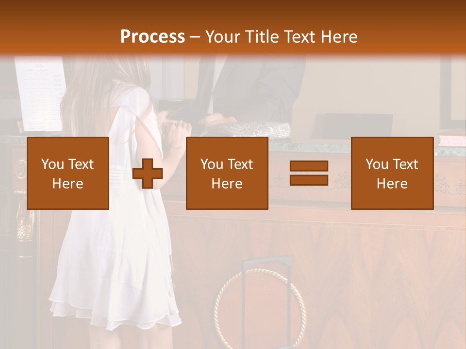 A Woman And A Man Standing In Front Of A Reception Desk PowerPoint Template