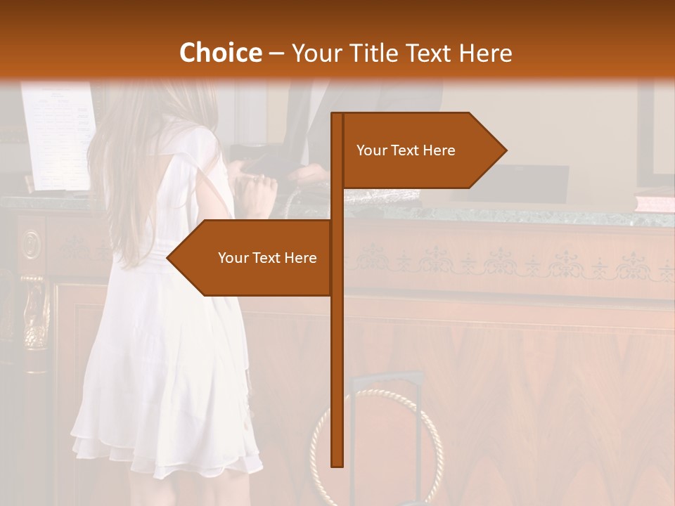 A Woman And A Man Standing In Front Of A Reception Desk PowerPoint Template