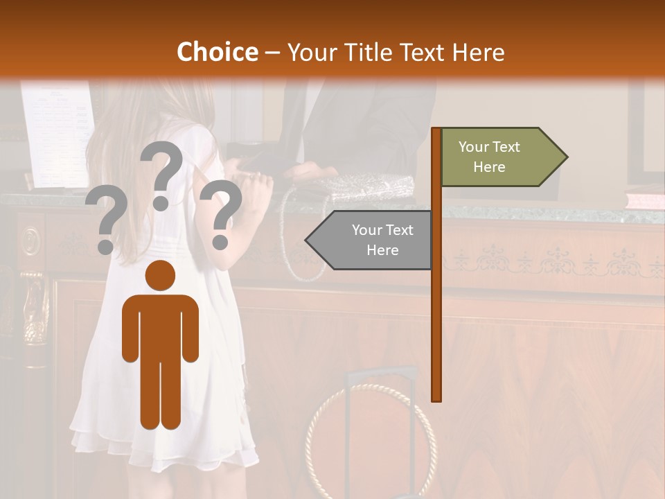 A Woman And A Man Standing In Front Of A Reception Desk PowerPoint Template