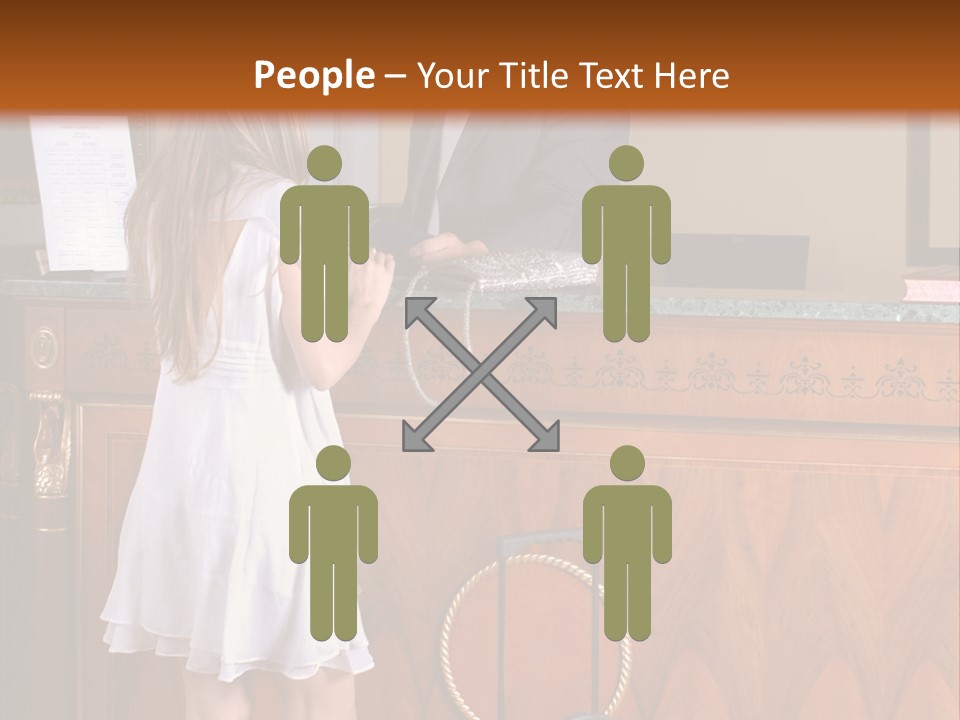 A Woman And A Man Standing In Front Of A Reception Desk PowerPoint Template