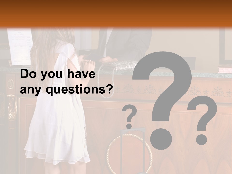 A Woman And A Man Standing In Front Of A Reception Desk PowerPoint Template