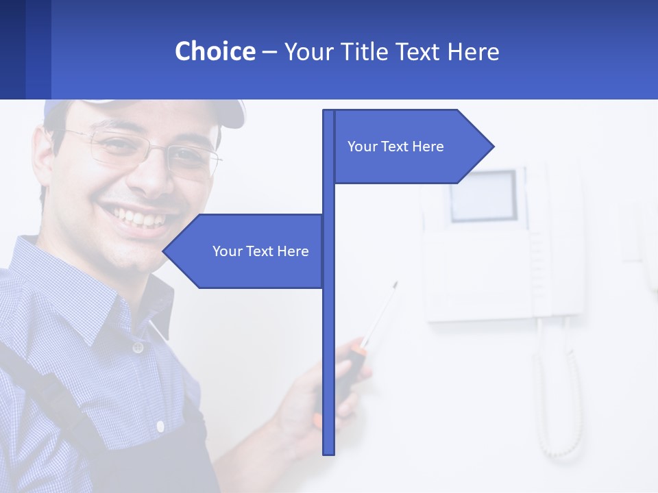 A Man In A Blue Hat Is Holding A Clipboard PowerPoint Template