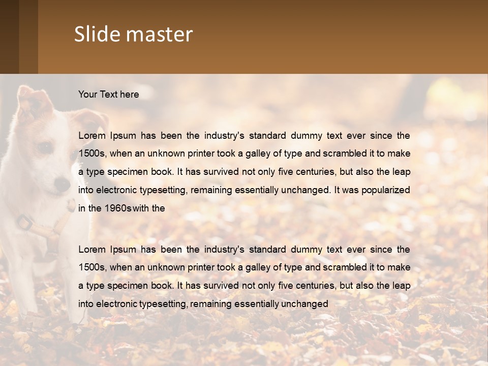 A Small Dog Is Standing In The Leaves PowerPoint Template