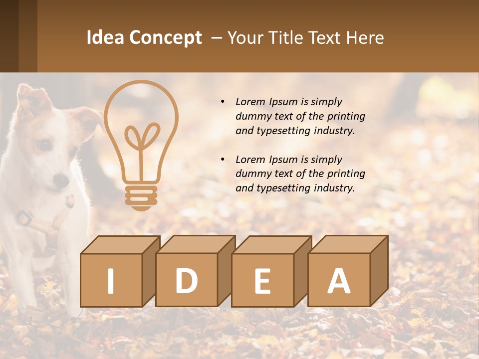 A Small Dog Is Standing In The Leaves PowerPoint Template
