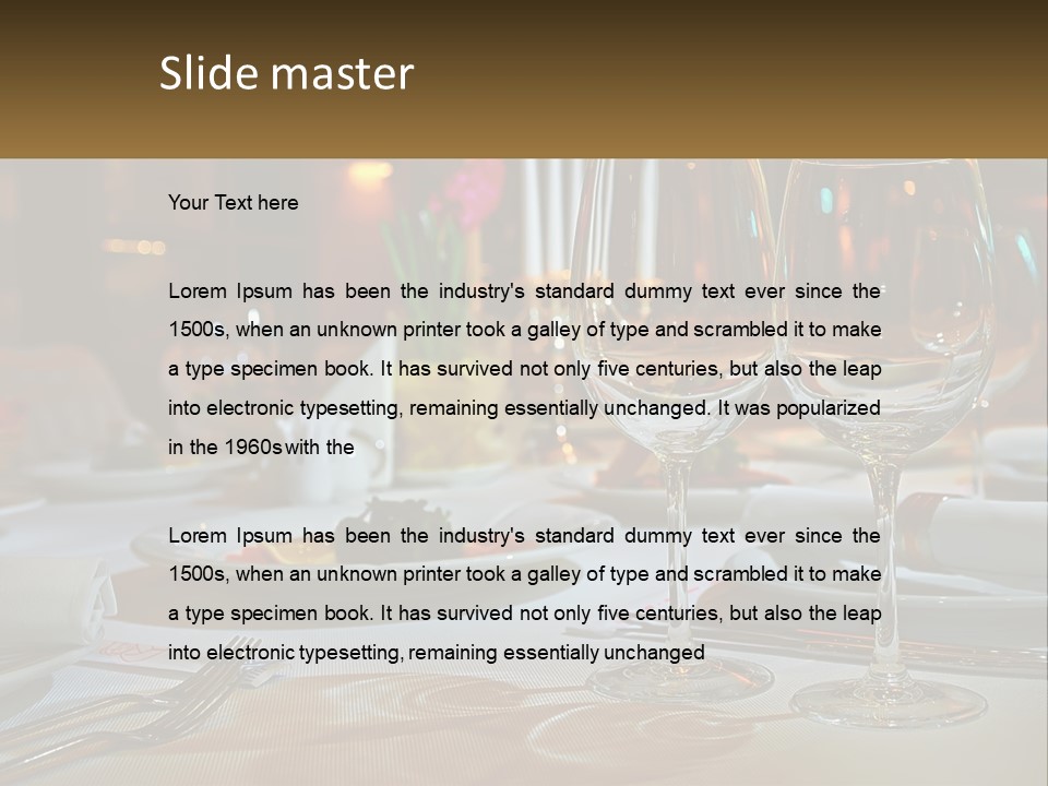 A Table Set For A Formal Dinner With Wine Glasses PowerPoint Template