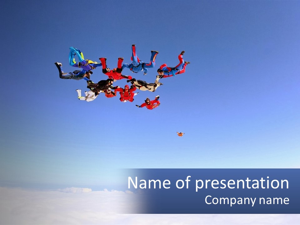 A Group Of People Flying Through The Air On Parachutes PowerPoint Template