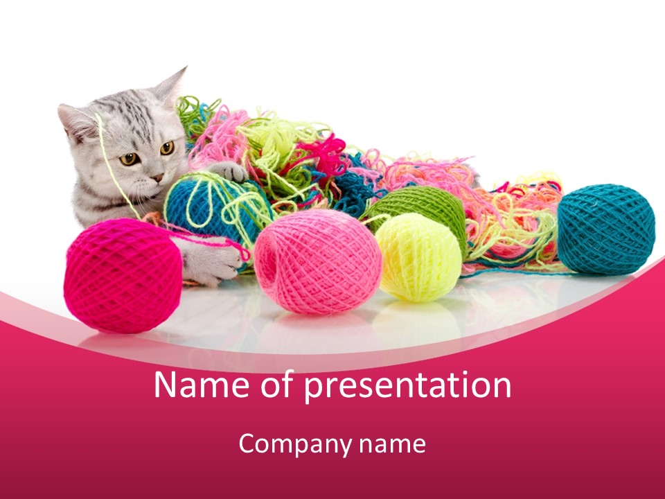 A Cat Laying On Top Of A Pile Of Balls Of Yarn PowerPoint Template