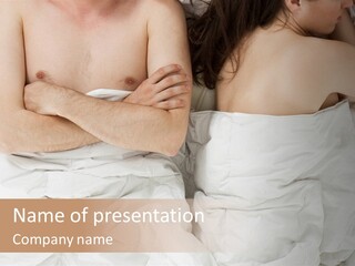 A Man And Woman Laying In Bed With Their Arms Crossed PowerPoint Template