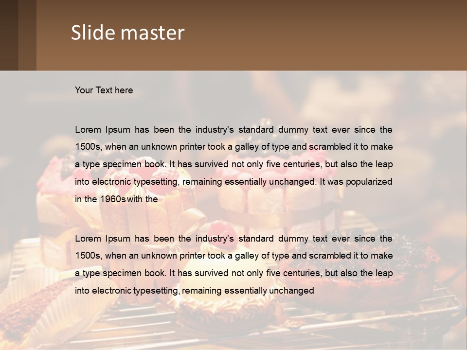 A Table Topped With Cakes And Pastries Covered In Icing PowerPoint Template