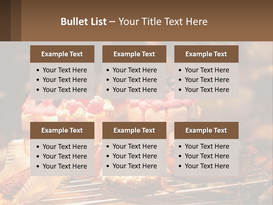 A Table Topped With Cakes And Pastries Covered In Icing PowerPoint Template