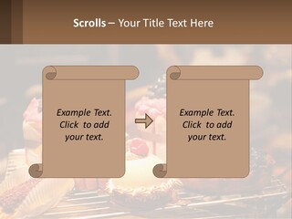 A Table Topped With Cakes And Pastries Covered In Icing PowerPoint Template