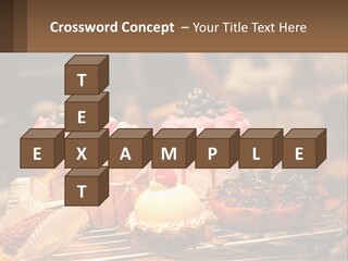 A Table Topped With Cakes And Pastries Covered In Icing PowerPoint Template