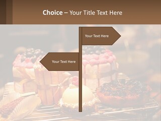 A Table Topped With Cakes And Pastries Covered In Icing PowerPoint Template