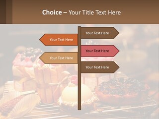 A Table Topped With Cakes And Pastries Covered In Icing PowerPoint Template