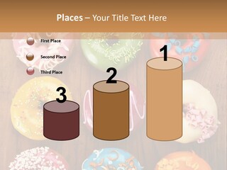 A Group Of Donuts Sitting On Top Of A Wooden Table PowerPoint Template